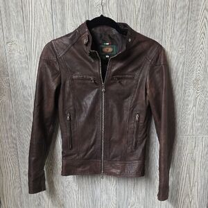 Vera Pelle Cuoieria Fiorentina Brown Leather Moto Jacket Womens Size Small